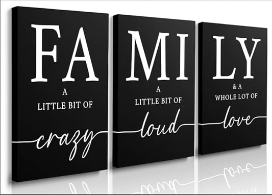 GUBIYU Black Home Dining Room Wall Art Set of 3 Family Sign Prints Canvas