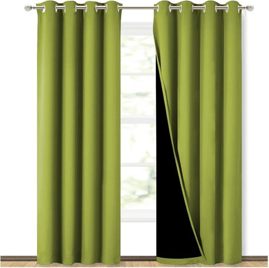 NICETOWN 100% Blackout Curtains 84 inches Long, Fresh Green, 52 inches Wide