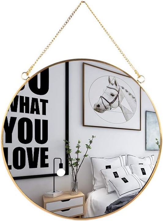LONGWIN Hanging Wall Circle Mirror Decor Gold Geometric Mirror