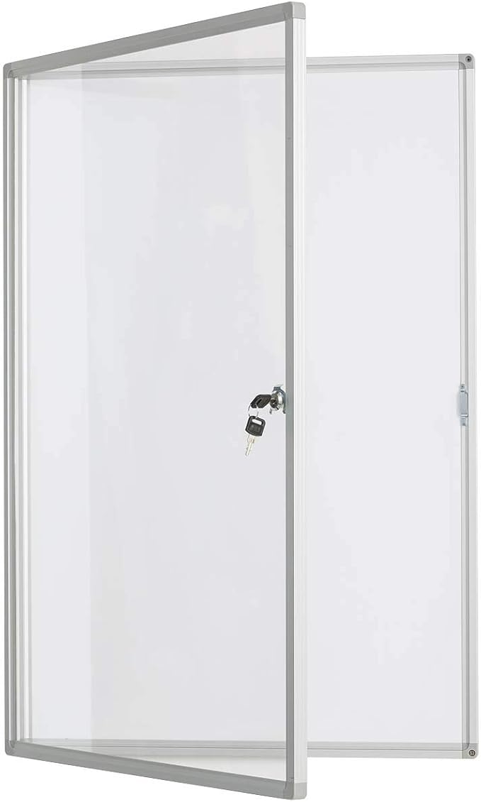 BIBOC 36x24 Inches Lockable Bulletin Boards White Board Frame Enclosed Display Case,with Magnets,for School Message Notice Whiteboard