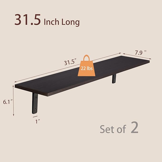 DINZI LVJ Long Wall Shelves, 31.5 Inch Wall Mounted Shelves Set of 2,