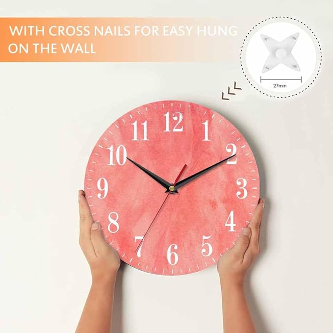 Mxocom Coral Red Wall Clock Magenta Pastel Artistic 10 Inch Silent Non Ticking
