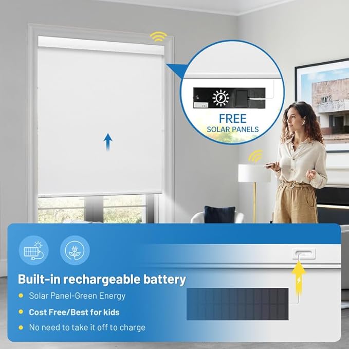 Motorized Blinds with Remote, Cordless Smart Blinds with Valance Cover