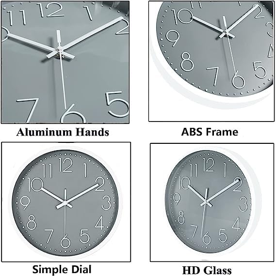 JUSTUP 12in Non-Ticking Wall Clock, Silent Battery Operated Wall Clock