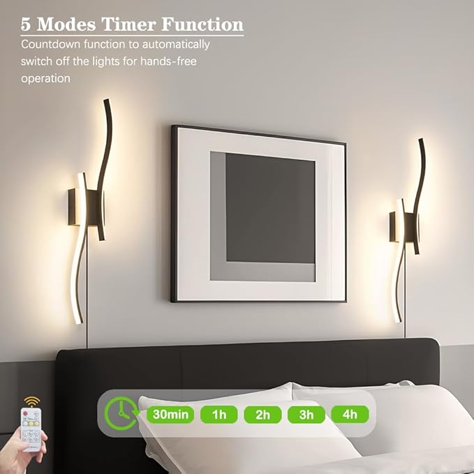Daunton Modern Plug in Wall Sconce Set of 2, 3CCT Adjustable & Memory Function