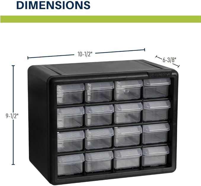 Akro-Mils 16-Drawer Plastic Storage Cabinet | 10-1/2 x 6-1/2 x 8-1/2 Inch |