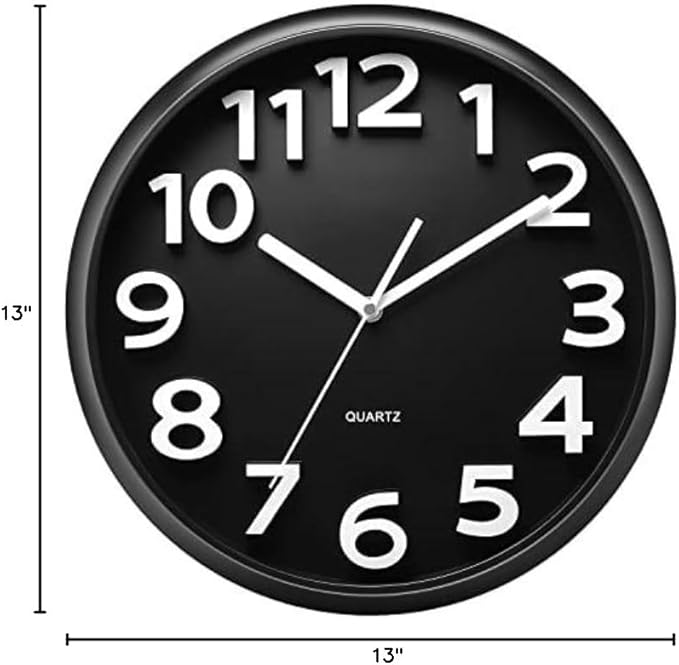 Plumeet 13'' Wall Clock, Large Battery Operated Wall Clocks Silent Non-Ticking