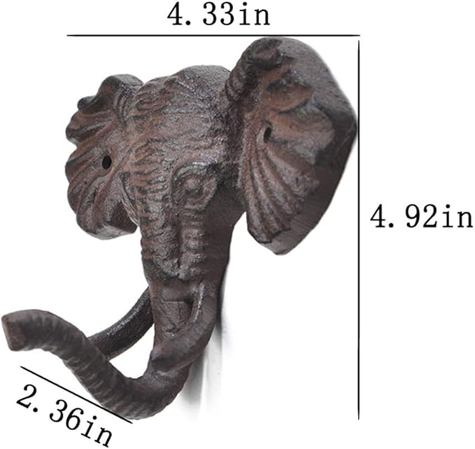 Antiqued Reproduction Cast Iron Elephant Head Single Hook Hanger Animal Shaped