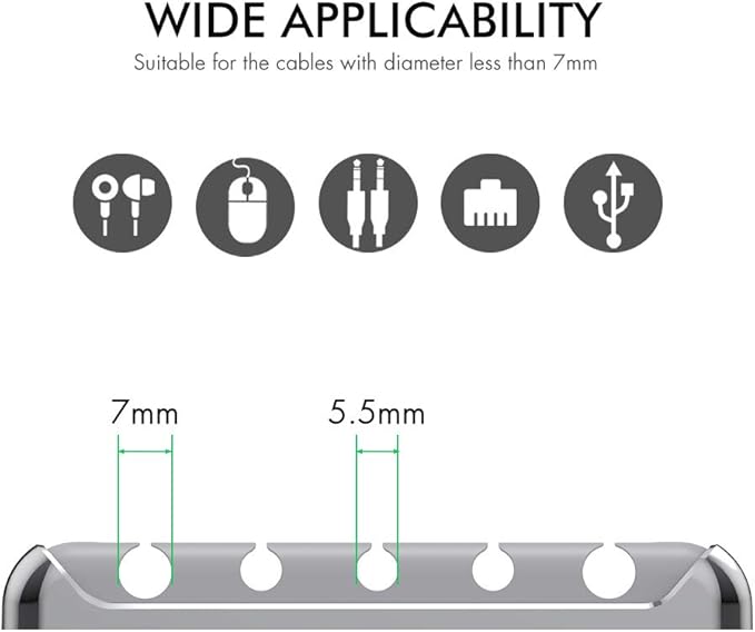 AHASTYLE Cable Organizer Holder 5 Slots Desktop Cord Wire Clips Keeper for Organizing USB Cable/Power Cord/Wire Home Office and Car (Grey)