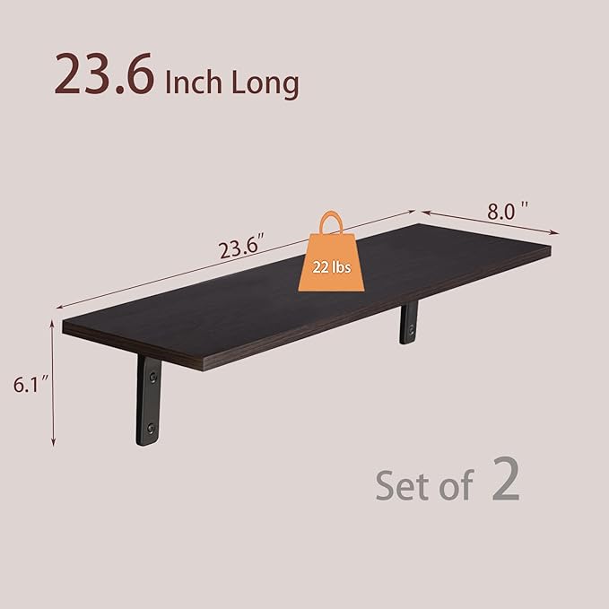 DINZI LVJ Long Wall Shelves, 23.6 Inch Wall Mounted Shelves Set of 2,
