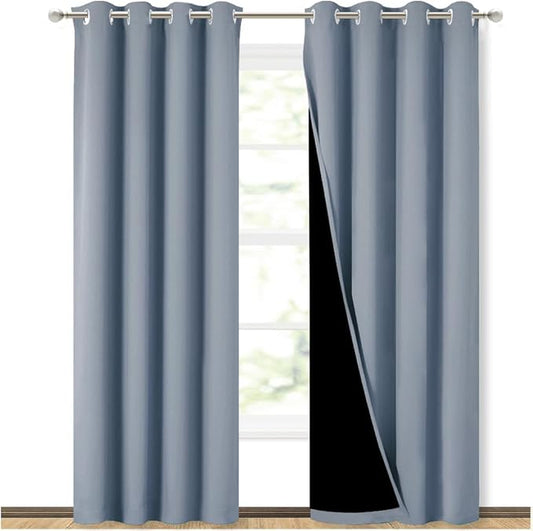 NICETOWN 100% Blackout Curtains 84 inches Long, Vintage Blue, 52 inches Wide