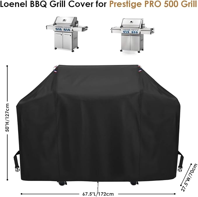 BBQ Grill Cover for Napoleon Prestige PRO 500 and Prestige 500 Gas BBQ Grills, Waterproof 600D Outdoor Propane Barbecue Covers for PRO500RSIBPSS-3 Prestige PRO - 68" L x 28" W x 50" H