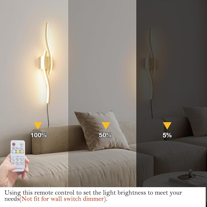 Daunton Modern Gold Plug in Wall Sconce Set of 2, Indoor Dimmable Light Fixture