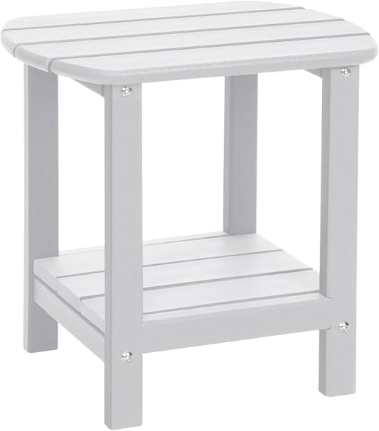 Adirondack Outdoor Side Table, 16.5â HDPE Small Patio Table with Storage Shelf, Weather Resistant End Table for Porch, Pool & Yard (White)