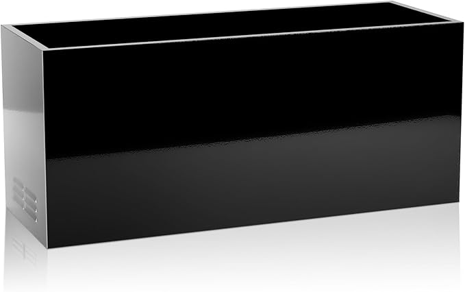 Worth Garden Metal Planter Box - 30" L x 11" W x 13" H Glossy Black Heavy Duty Large Rectangular Steel Modern Plant Pot, Indoor Outdoor - Insert Plate with Drain Holes, Air Vents, No Assembly Required