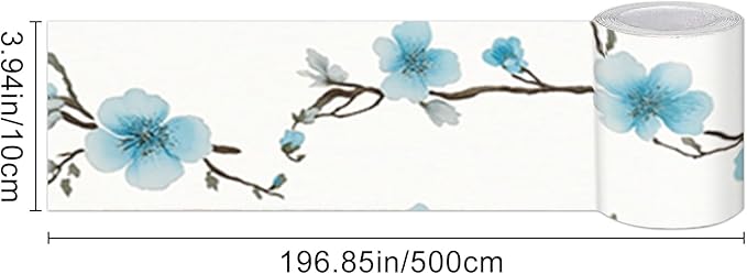 HOMETITUTE Wallpaper Border Peel and Stick Blue Blossom Texture Decorative Wall