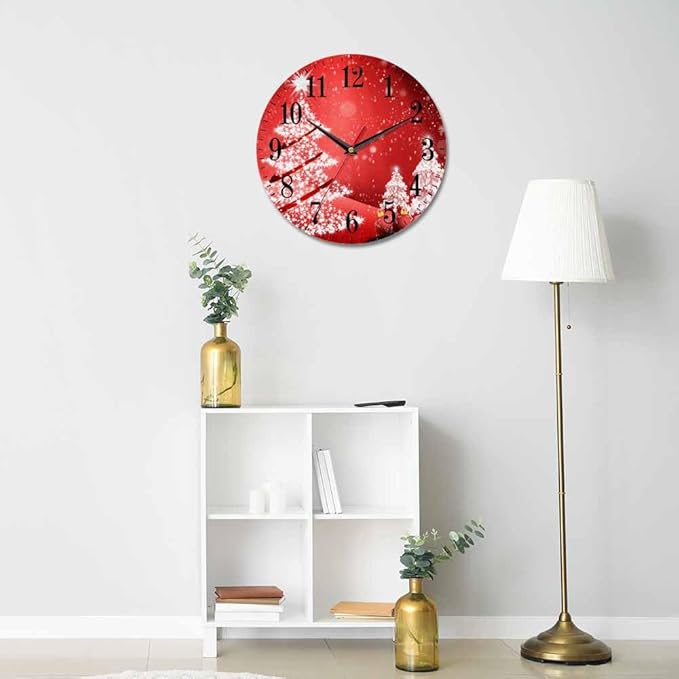 Mxocom Christmas Wall Clock White Christmas Tree Winter Snowflake New Year Red