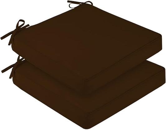 downluxe Waterproof Outdoor Chair Cushions Set of 2, 19" x 19" x 3" Patio Chair Cushion with Non-Slip Ties & Handle, Square Outdoor Cushion for Patio Furniture with Removable Cover, Brown
