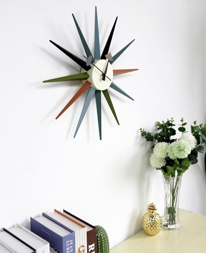 Mid Century Modern Wall Clock Large Silent Non Ticking 18 inch Solid Wood Retro