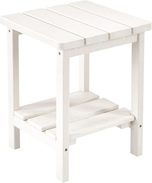 Furnimart Adirondack 2-Layer Square Outdoor Side Table, Extra-Thick HDPE Weather-Resistant Small Patio Table, White Outdoor End Table for Garden Balcony Yard Deck Poolside(White)