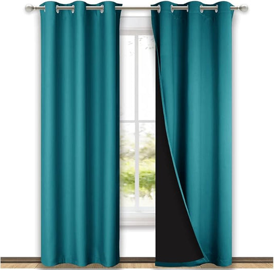 NICETOWN Peacock Teal Blackout Curtains 84 inches Long, Full Light Blocking
