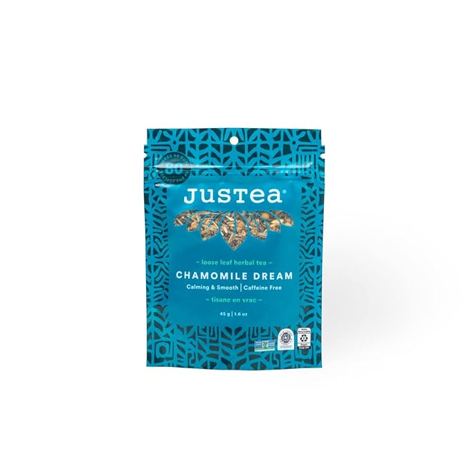 JusTea CHAMOMILE DREAM | Loose Leaf Herbal Tea | Recyclable Refill Pouch | 40+ Cups (1.6oz) | Caffeine Free | Award-Winning | Fair Trade | Non-GMO