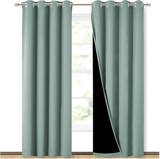 NICETOWN 100% Blackout Curtains 84 inches Long, Seafoam Green, 52 inches Wide