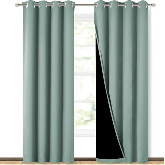 NICETOWN 100% Blackout Curtains 84 inches Long, Seafoam Green, 52 inches Wide