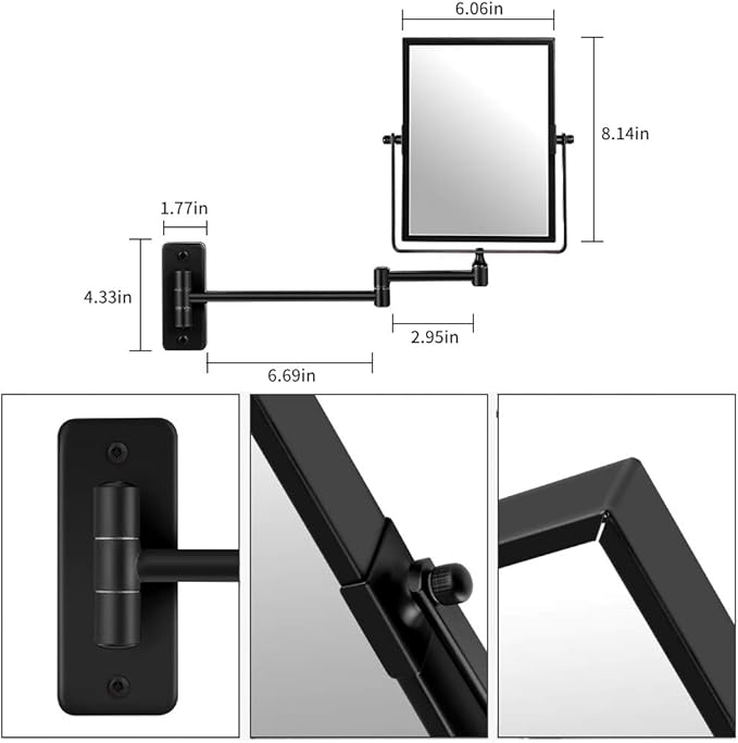 QiMH 3X Magnified Wall Mounted Mirror, Rectangular 8x6 Inch