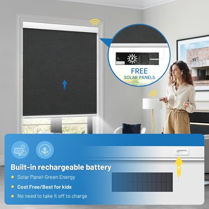 Motorized Blinds with Remote, Cordless Smart Blinds with Valance Cover