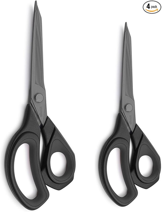 LIVINGO 2 Pack Sewing Fabric Scissors: Titanium Coated Forged Sharp Heavy Duty Shears All Purpose for Tailor Dressmaking Crafting Cutting Clothes Leather, 8.5" & 9.5", Black