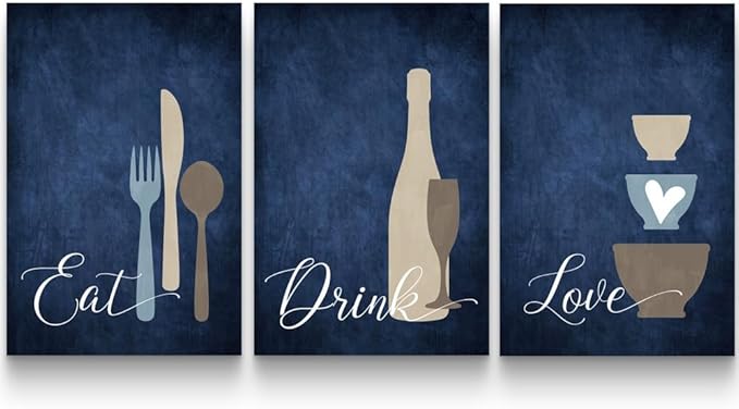 GUBIYU Farmhouse Kitchen Wall Decor Eat Sign Eat Drink Love Wall Art Set of 3