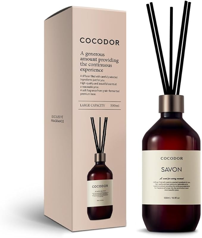 COCODOR Premium Reed Diffuser/Savon /16.9oz /1 Pack/Large Capacity Fragrance Scent Oil Stick Diffuser Set for Bedroom Bathroom Home Décor