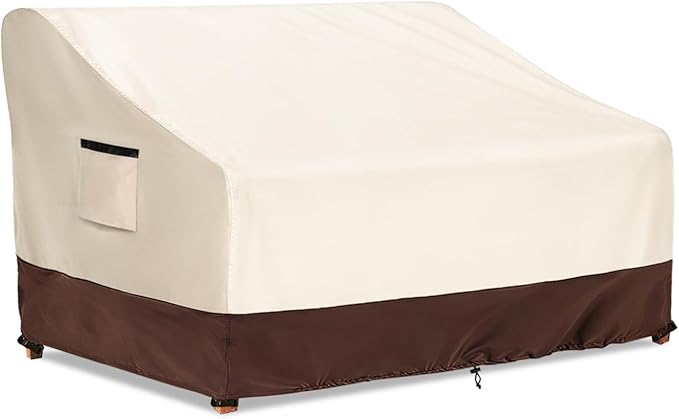 3-Seater Patio Sofa Cover, 600D Heavy Duty Waterproof Outdoor Sofa Covers, 85 W x 38 D x 35 H Inches Outdoor Couch Cover, Patio Furniture Covers, Lvory&Brown