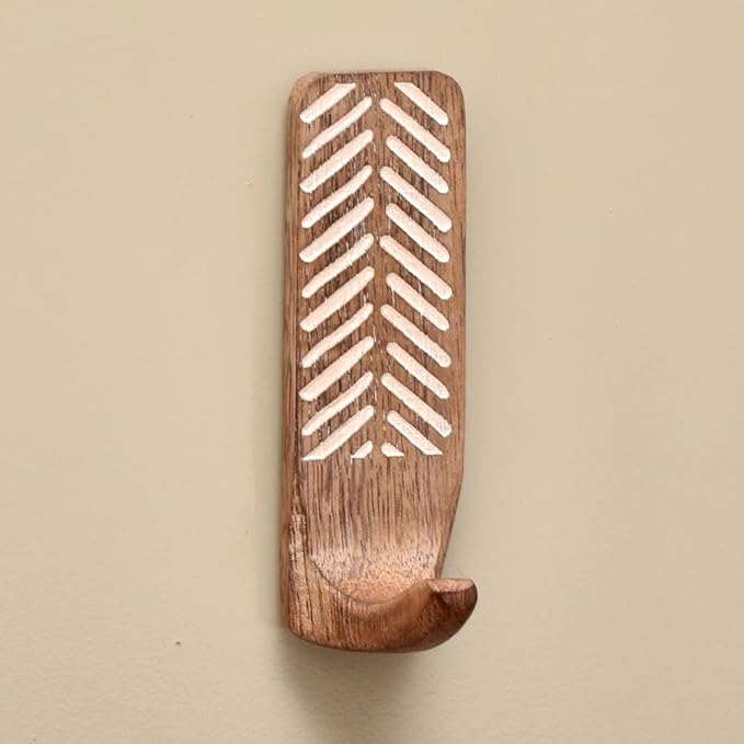IndianShelf 10 LB- 6 Pieces Decorative Wood Adhesive Wall Hooks–Boho Peel and