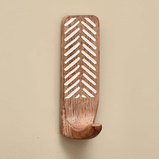 IndianShelf 10 LB- 6 Pieces Decorative Wood Adhesive Wall Hooks–Boho Peel and