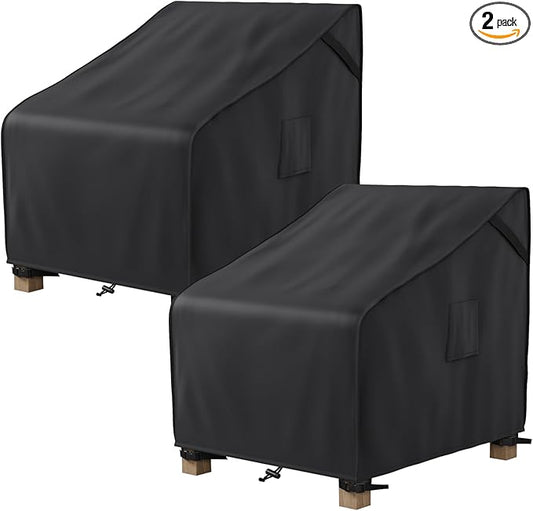 MR. COVER Patio Furniture Covers Waterproof, Outdoor Chair Covers for Rocking Chair, Fits up to 32W x 37D x 36H Inches, Ventilated Air Vents and Convenient Handles Included, Black, 2 Pack