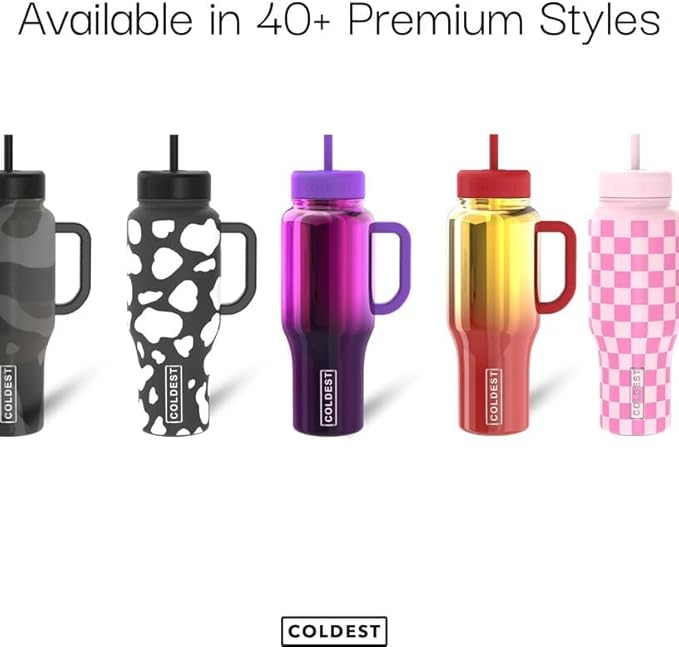Coldest Tumbler with Handle and Straw - 100% Leak Proof Insulated Tumbler with Lid and Straw (3 Lids) - Stainless Steel Tumblers for Women & Men - Cup Holder Friendly Base, 36 oz (Gold Dragon)