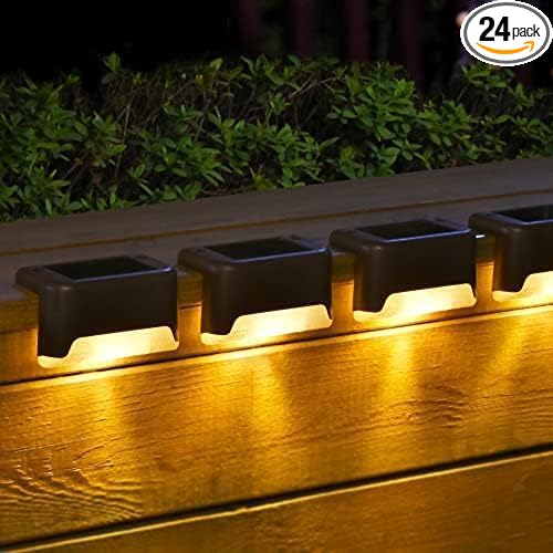 SOLPEX Solar Deck Lights Outdoor, Waterproof Led Lights for Outdoor Stairs, Step, Fence, Yard, Patio, and Pathway(24 Pack Warm White)