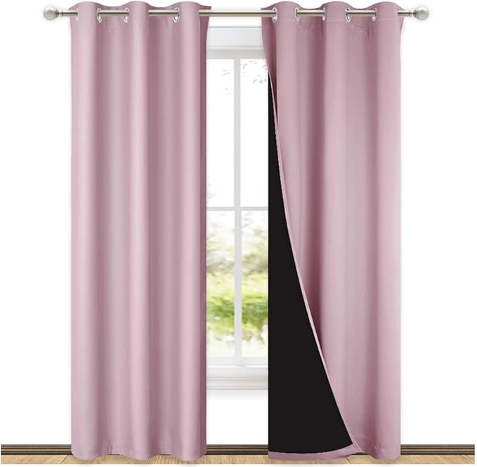 NICETOWN Baby Pink Full Shade Curtain Panels, Pair of Thermal Insulated &