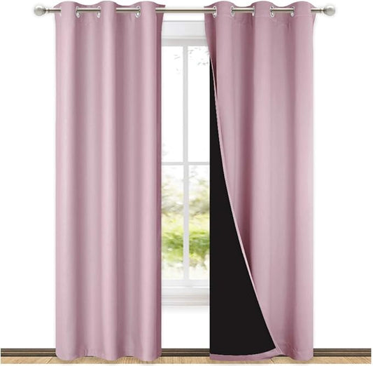 NICETOWN Baby Pink Full Shade Curtain Panels, Pair of Thermal Insulated &