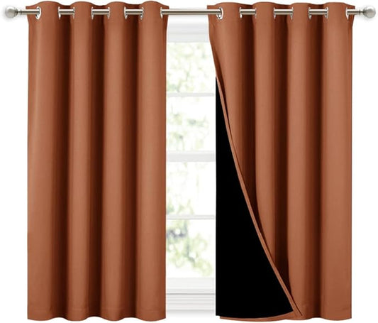 NICETOWN Burnt Orange 100% Blackout Curtains 45 inches Long, 2 Thick Layers