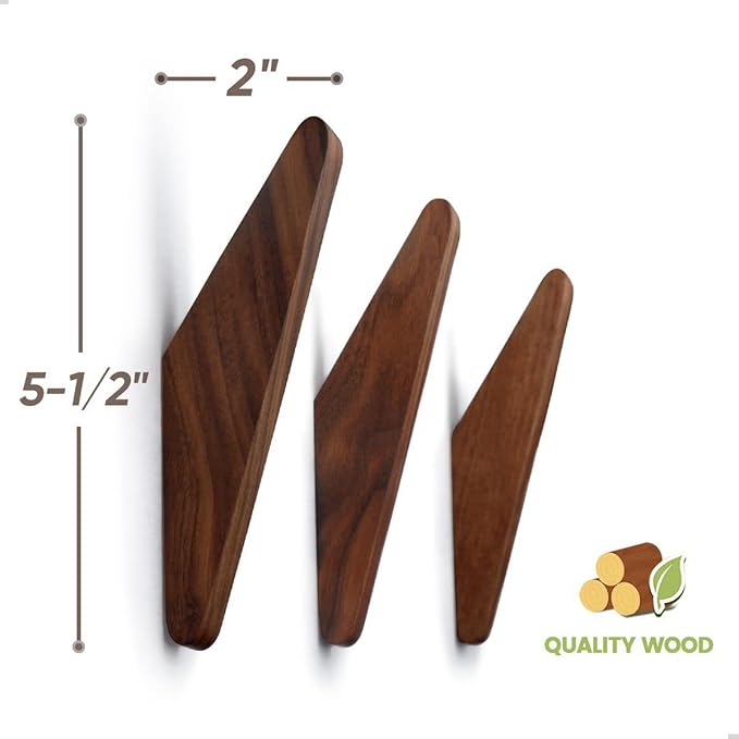 COCOYA 4Pack Wood Hooks Wall Mounted, Minimalist Easy Install Natural Real