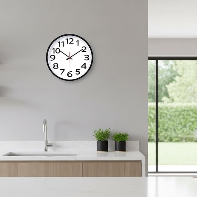 Wall Clock 12 Inch Silent Non-Ticking Big Numbers Easy to Read Wall Clocks