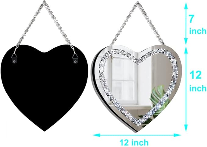 DMDFIRST Heart Shaped Silver Glass Mirror 2 Pack 12x12inch Crystal Crush