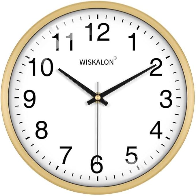 WISKALON 10 inch Wall Clock, Silent Non-Ticking Elegant Golden Frame Clock