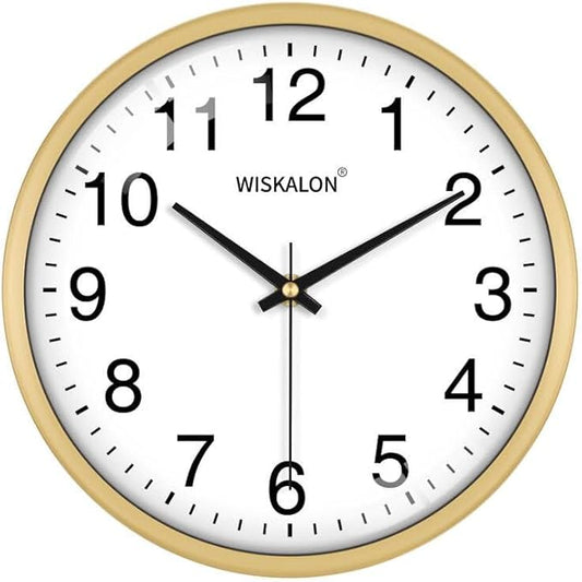 WISKALON 10 inch Wall Clock, Silent Non-Ticking Elegant Golden Frame Clock