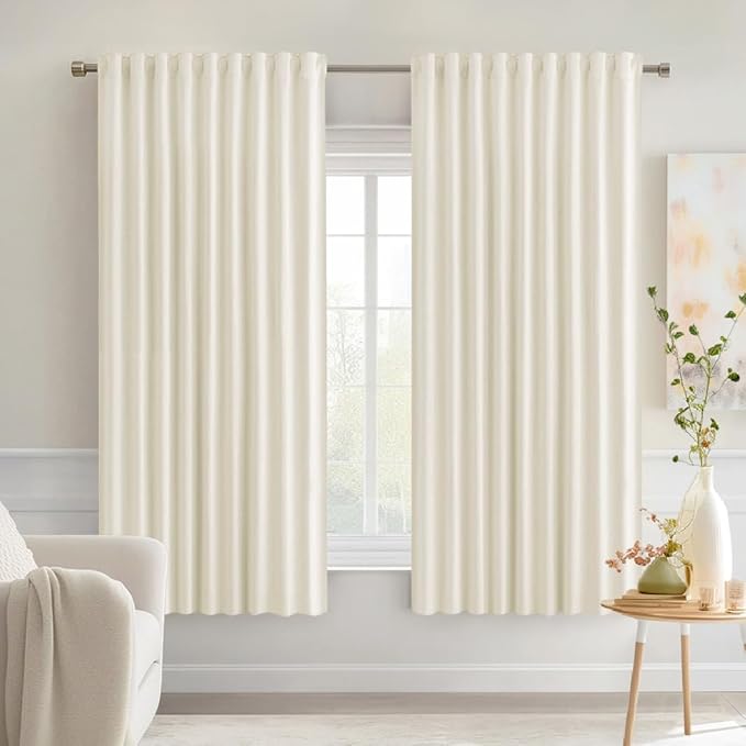 MIULEE Birch Back Tab Blackout Curtains 63 Inch Length 2 Panels Set