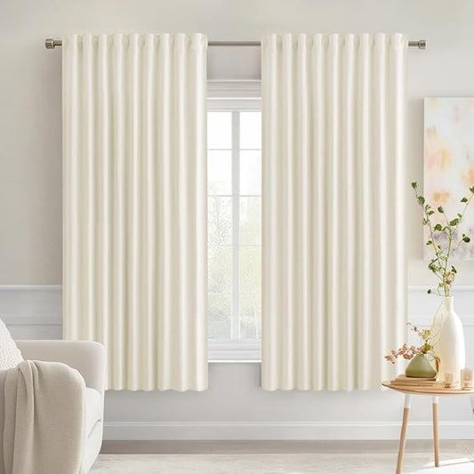 MIULEE Birch Back Tab Blackout Curtains 63 Inch Length 2 Panels Set