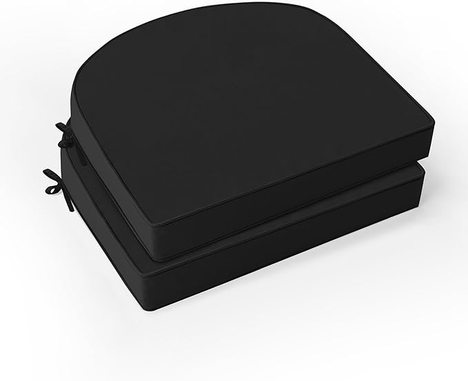 Outdoor Chair Cushions Set of 2: Waterproof & Fade Resistant Patio Furniture Cushions - 18.5 x 16 x 2 Inch Non Slip Round Corner Seat Cushion Pads with Removable Cover for Garden Yard Lawn, Black